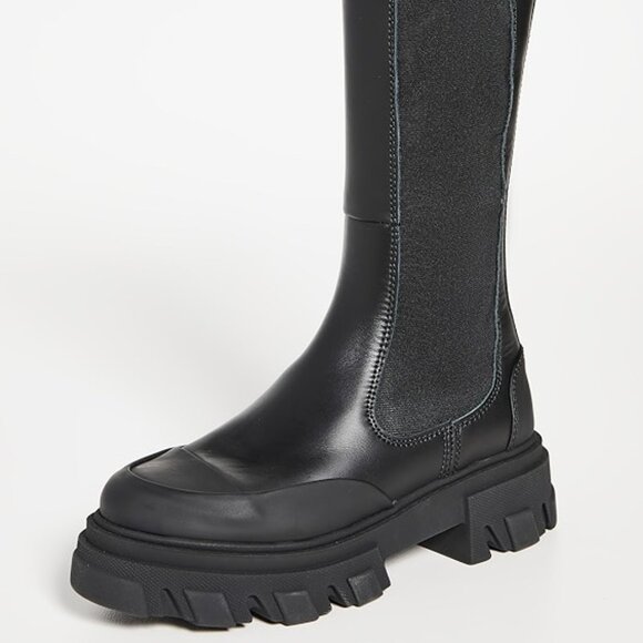 GANNI High Cleated Leather Stitched Chelsea Boots - Picture 3 of 16